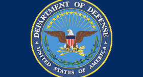 The department of defense logo on a blue background.