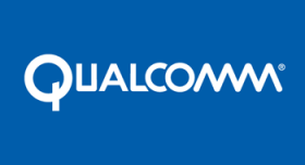 Qualcomm logo on a blue background.