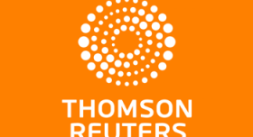 Thomson reuters logo on an orange background.