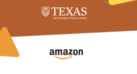 Amazon and texas university logos on a white background.