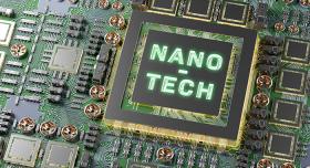 A computer chip with the word nano tech on it.